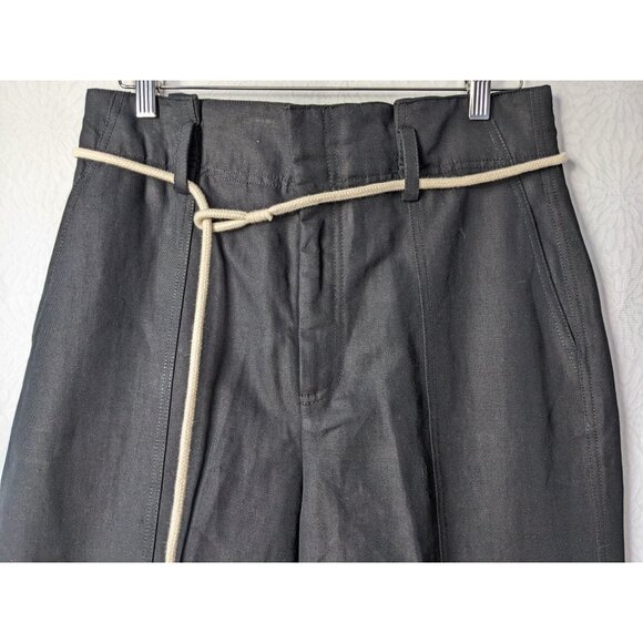 VINCE High Rise Linen Blend Cropped Pants Black Rope Belt Women's Size 10 - Picture 5 of 13